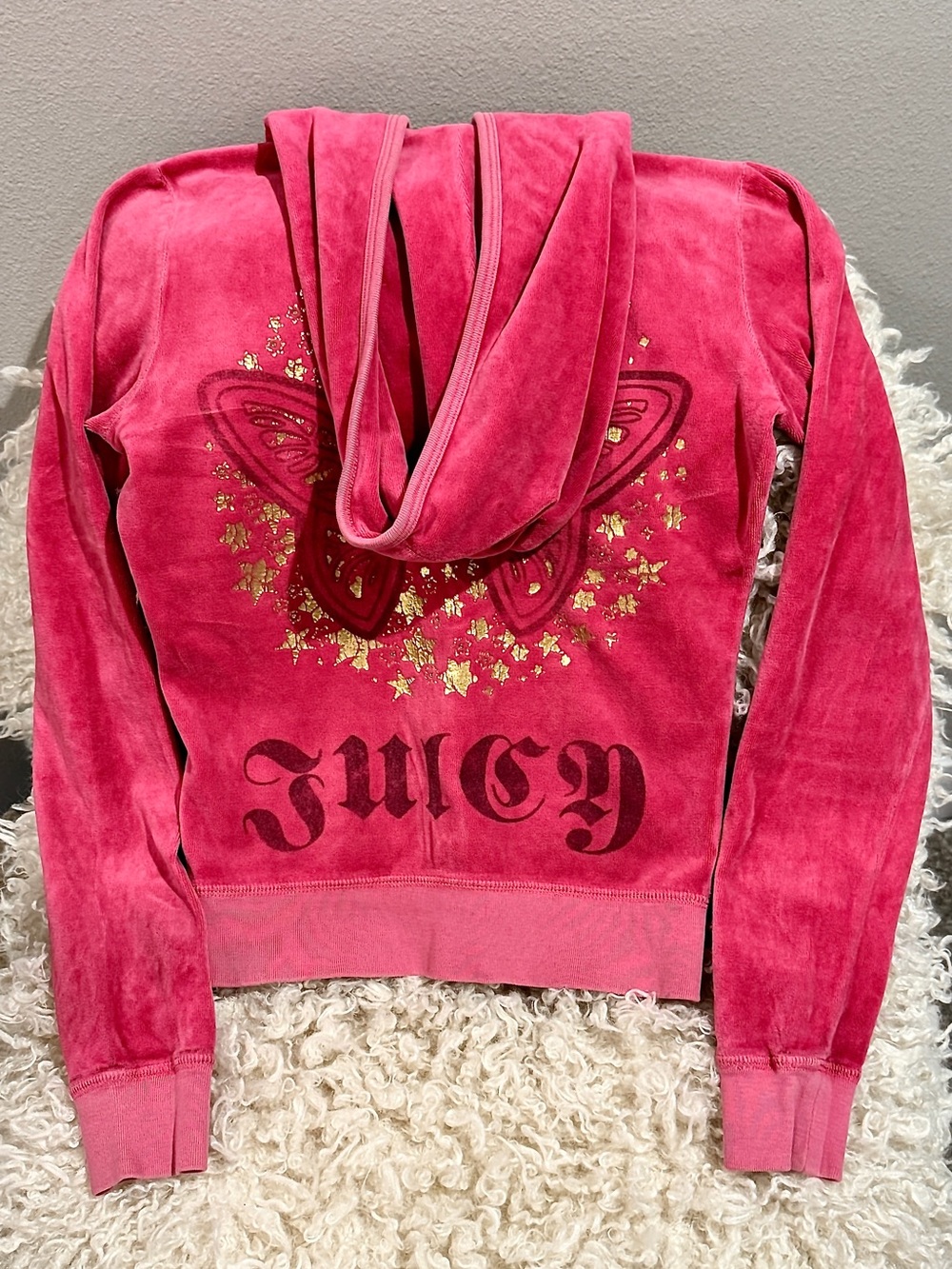 VINTAGE Juicy Couture Velour Tracksuit Set Hot Pink Butterfly Crown Y2K~Size S - Picture 8 of 16